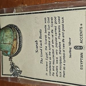 Vintage Sterling Silver Art Deco Egyptian Turquoise Scarab Pendant